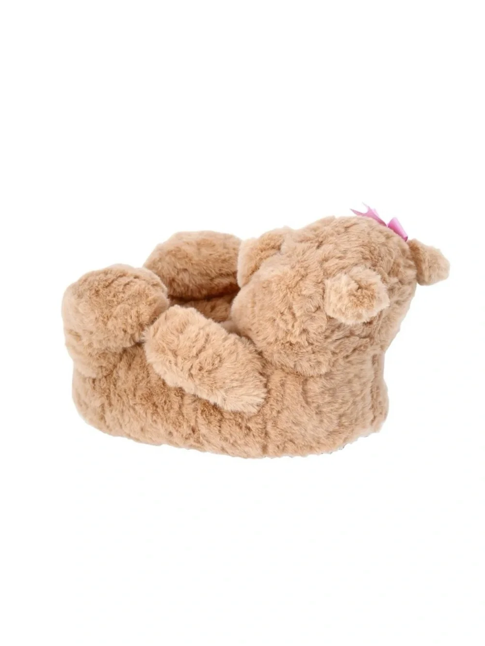 3D Teddy Bear Plush Brown Pink Bow Toddler, Little & Big Girls Cute Slippers